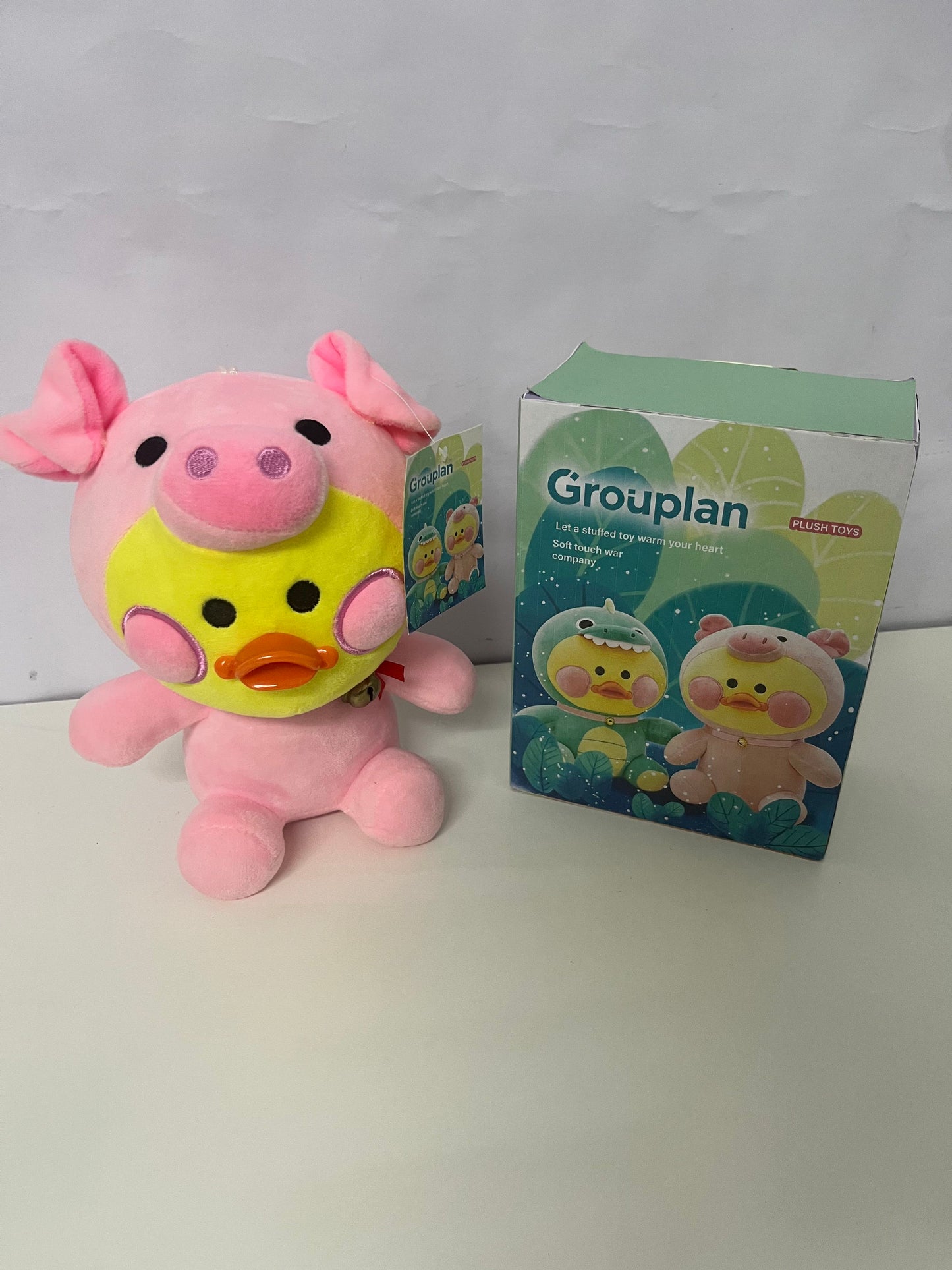 [Grouplan Plush toys]——Grouplan Dress-Up Duck Plush Toy - Pink Pig Edition Cuddly Stuffed Animal