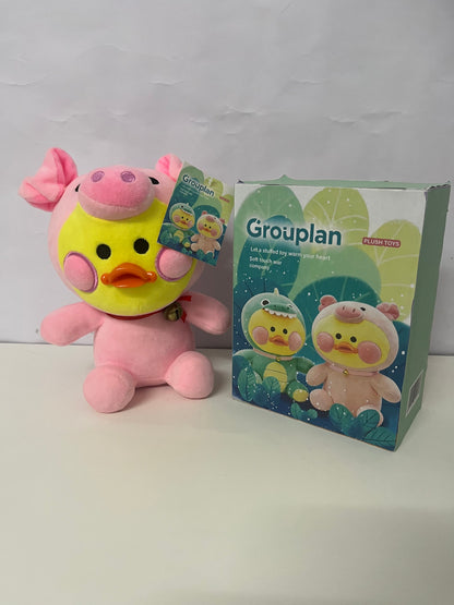 [Grouplan Plush toys]——Grouplan Dress-Up Duck Plush Toy - Pink Pig Edition Cuddly Stuffed Animal