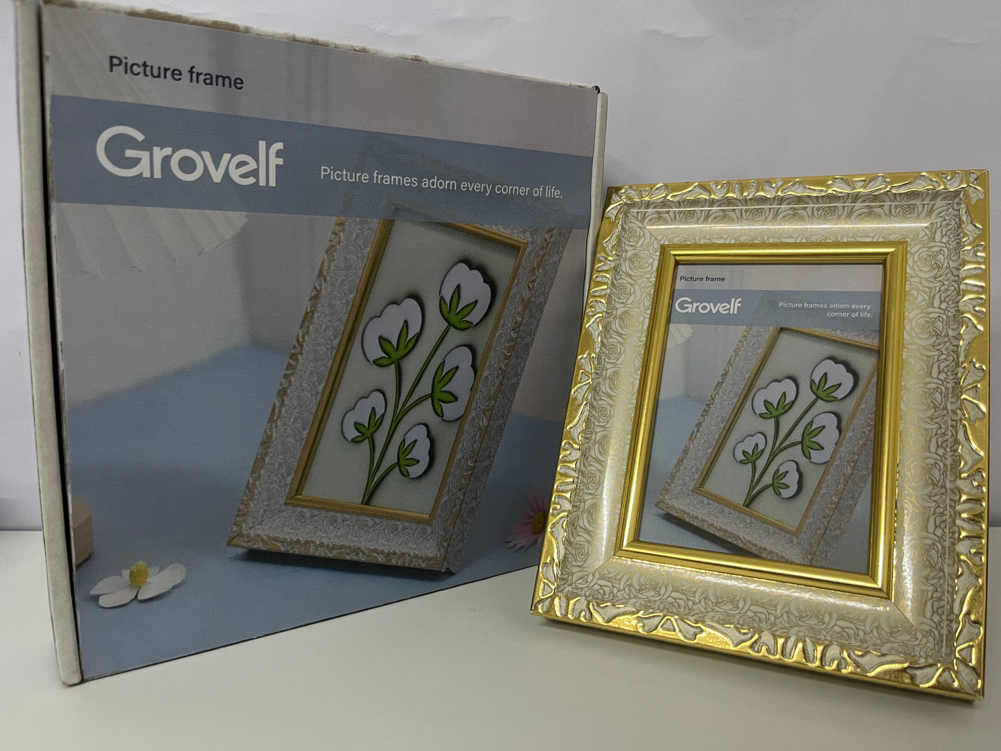 【Grovelf Ornate Cotton Flower Picture Frame】—— Elegant Decor for Cherished Memories