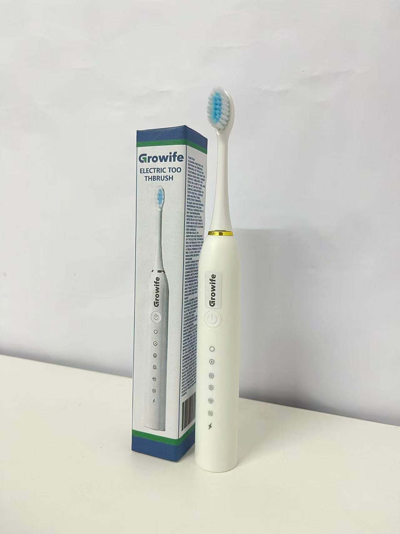 Growife Electrical Toothbrush - White with Gold Accent, Multi-Mode Electric Toothbrush with Soft Bristles for Deep Cleaning & Gum Care, Portable Oral Care Tool for Home/Travel