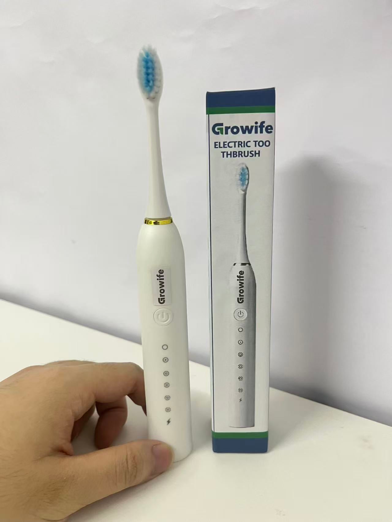 Growife Electrical Toothbrush - White with Gold Accent, Multi-Mode Electric Toothbrush with Soft Bristles for Deep Cleaning & Gum Care, Portable Oral Care Tool for Home/Travel