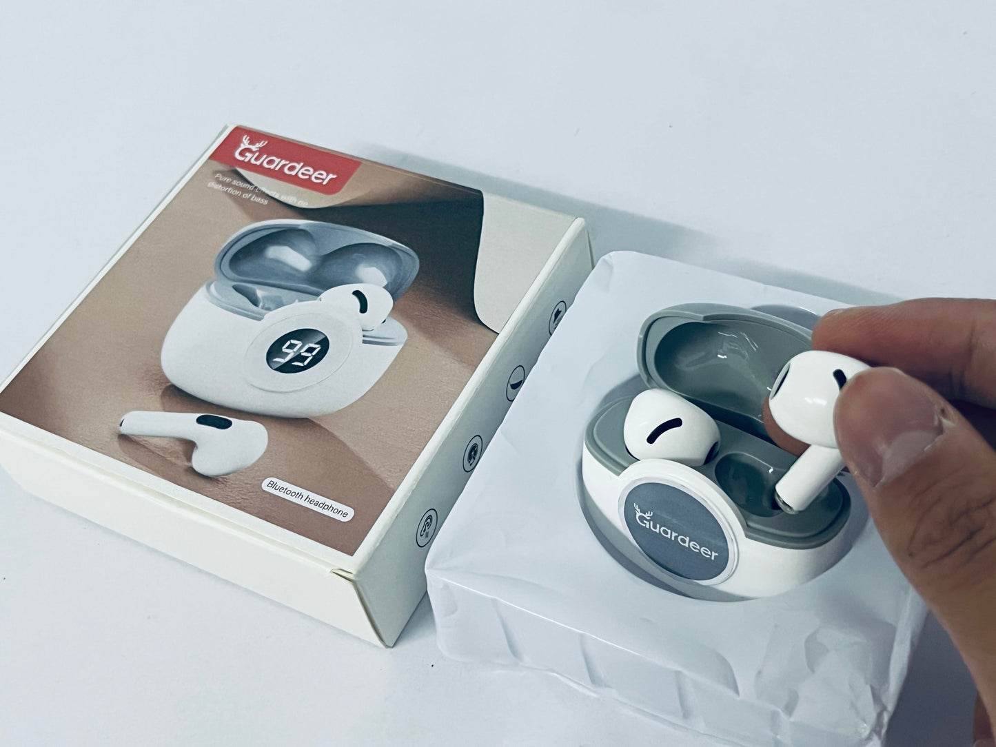 Guardeer Wireless Earbuds, Bluetooth V5.3 with Long Playtime, IPX5 Waterproof Dustproof  Earphone Touch Control Earphone for Fitness Sport Work Travel Gaming  (White, Mini)