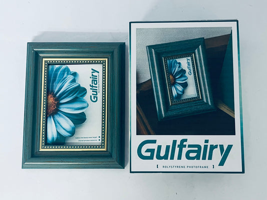 Gulfairy  5x7 Vintage Picture Frame Elegant Retro Picture Frame Blue Gold Photo Frame Wall Hang Desktop Summer Home Decor Wedding Birthday Gifts