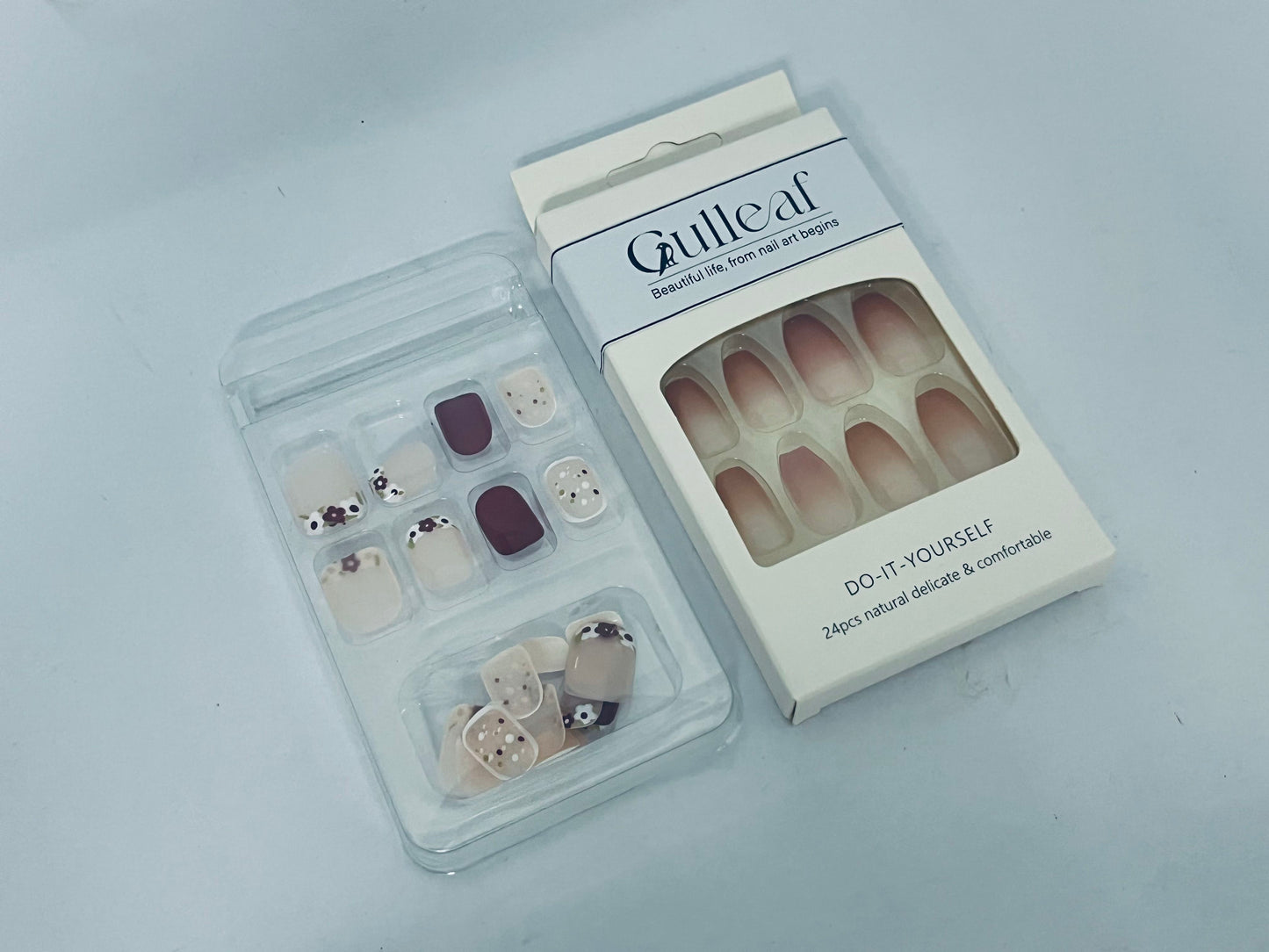Gulleaf Full-Cover Nails, Press On Nails, Nail glue included, 'Short Square', Clear, Short Size, Squoval Shape, Includes 24 Nails