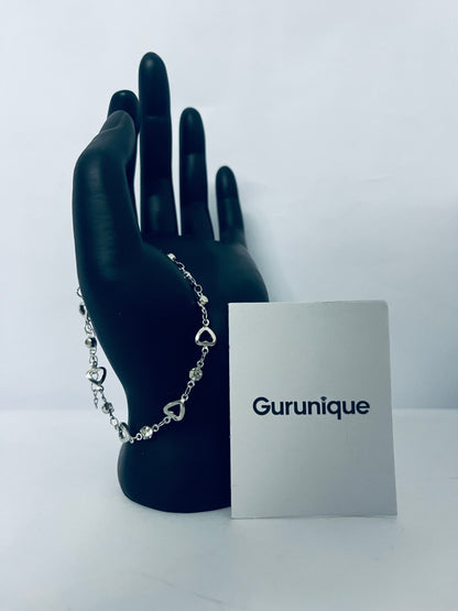 Gurunique Women's 925 Sterling Silver Heart Bracelet