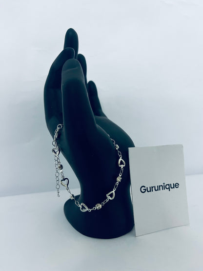 Gurunique Women's 925 Sterling Silver Heart Bracelet