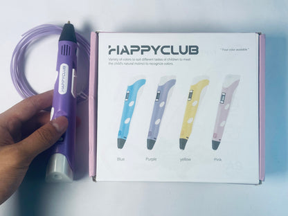 HAPPYCLUB 3D Printing Pen with Display - Includes 3D Pen, 4 Starter Colors of PLA Filament, Stencil Book + Project Guide, and Charger