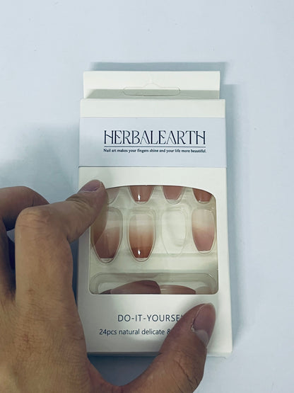 HERBALEARTH False nails Handmade Press on Nails Medium,Peach Pink Cat Eye Coffin Nails, Removable Acrylic Spring Summer Pink Fake Nails With Tools,Sweet Sassy Minimalist Gel Effect Glue on Nails for Women Girls(M)