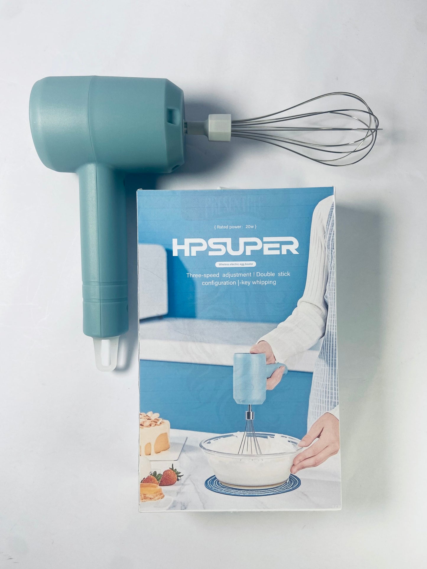 HPSUPER Cordless Hand Mixer, One Touch Off Handheld Electric Whisk with 3 Speed Modes(Pea Green)