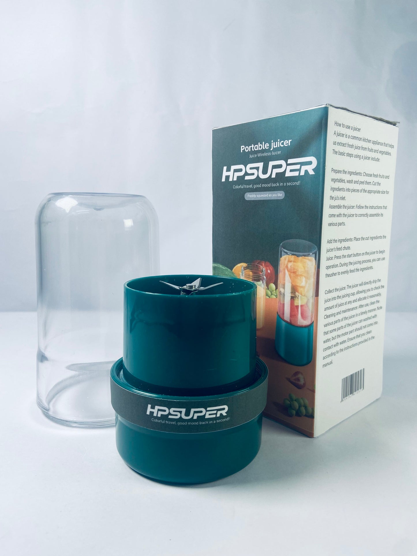 HPSUPER Portable Blender,Juicer & Smoothie Maker,Press & Twist Design,4 Tip Stainless Steel Blade,Cord Wrap,240 Watt Motor,Dark Green