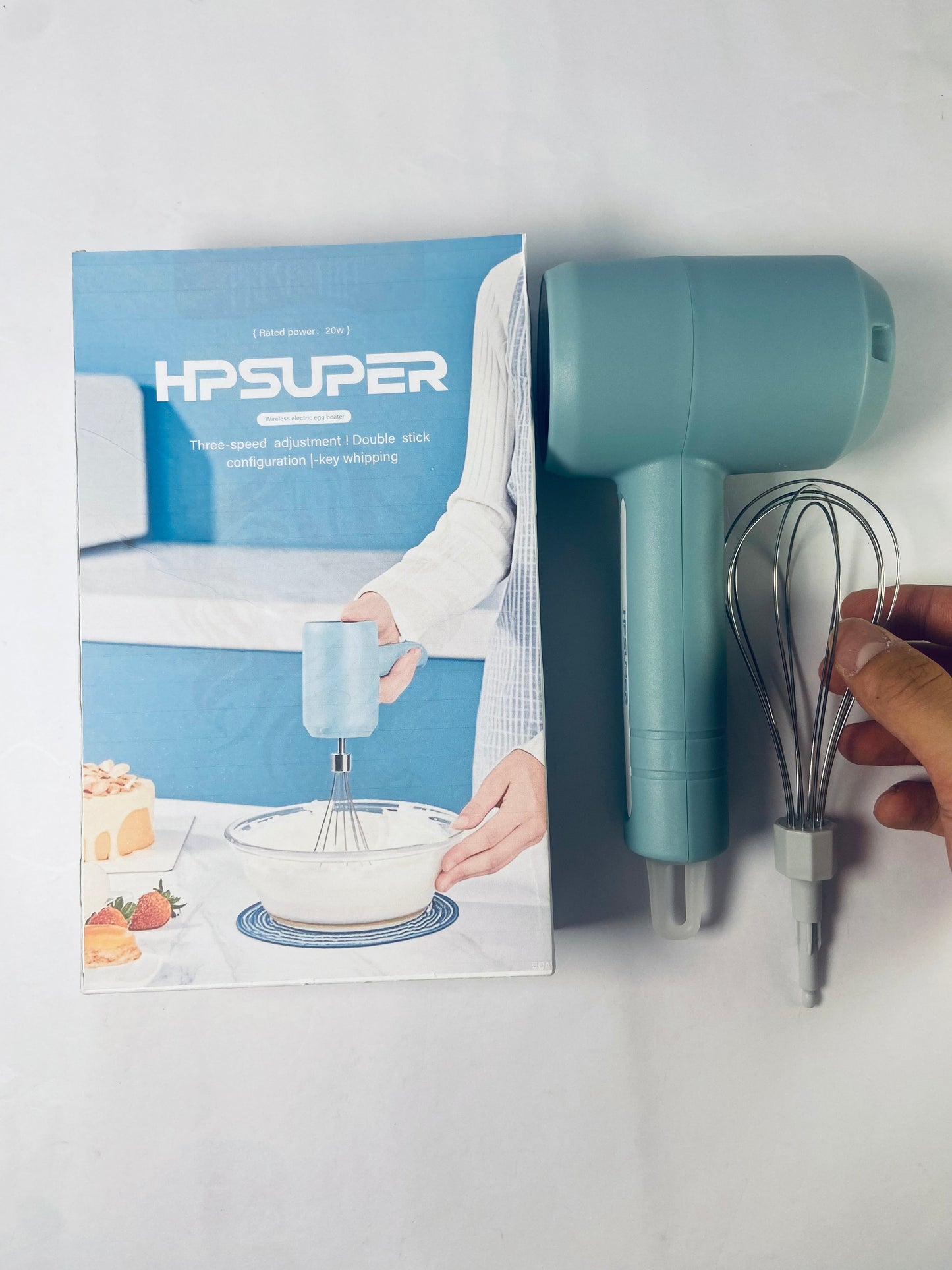 HPSUPER Cordless Hand Mixer, One Touch Off Handheld Electric Whisk with 3 Speed Modes(Pea Green)