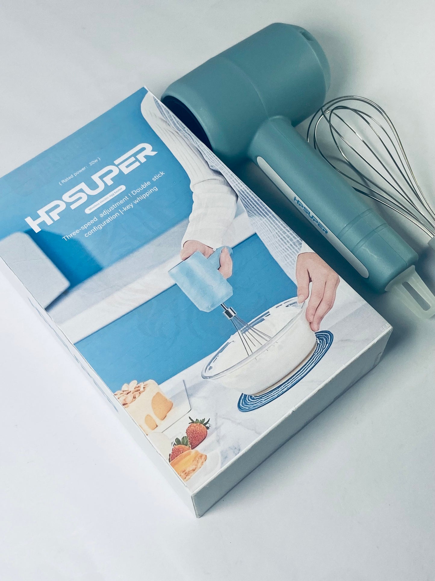 HPSUPER Cordless Hand Mixer, One Touch Off Handheld Electric Whisk with 3 Speed Modes(Pea Green)