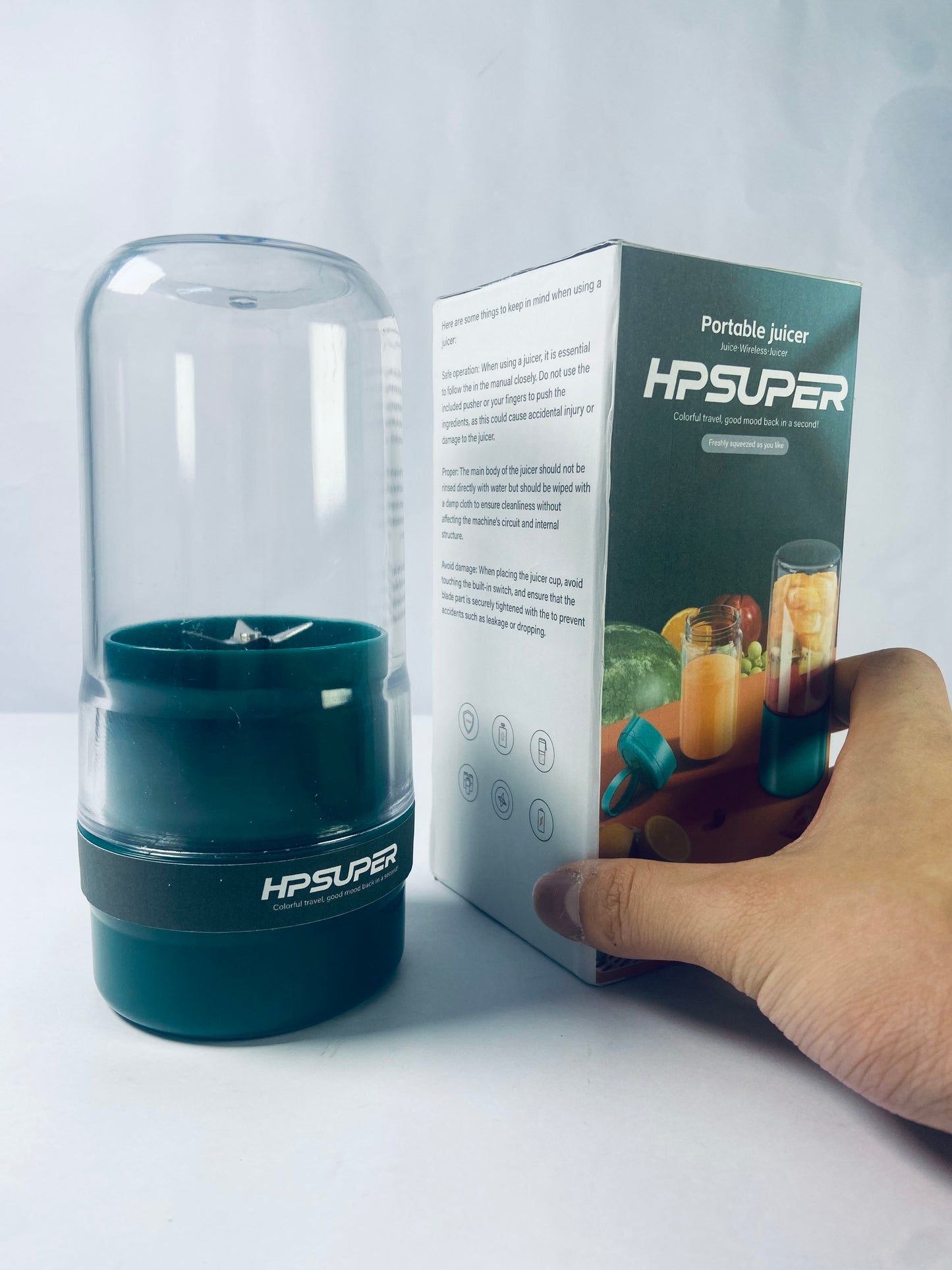 HPSUPER Portable Blender,Juicer & Smoothie Maker,Press & Twist Design,4 Tip Stainless Steel Blade,Cord Wrap,240 Watt Motor,Dark Green