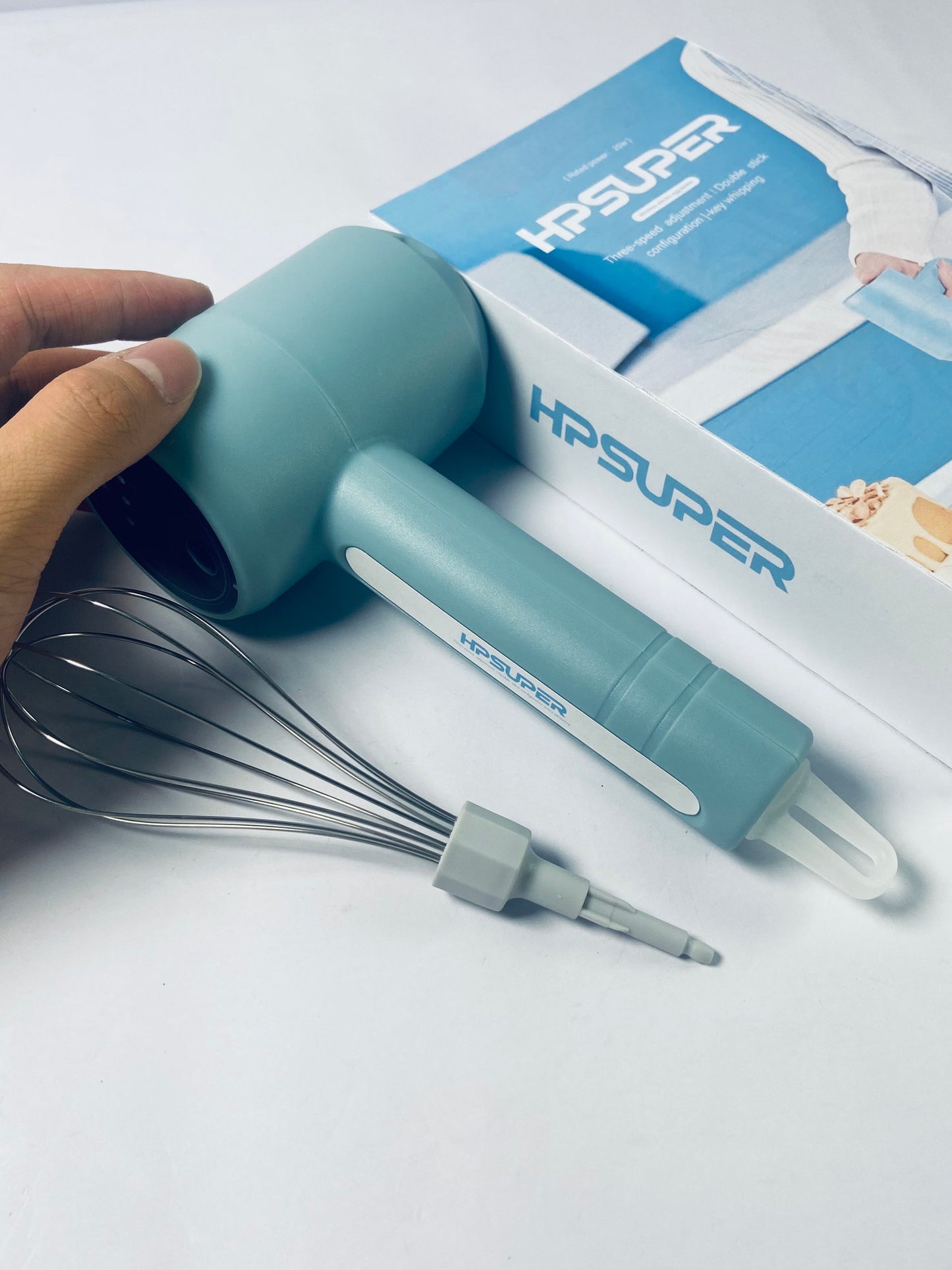 HPSUPER Cordless Hand Mixer, One Touch Off Handheld Electric Whisk with 3 Speed Modes(Pea Green)