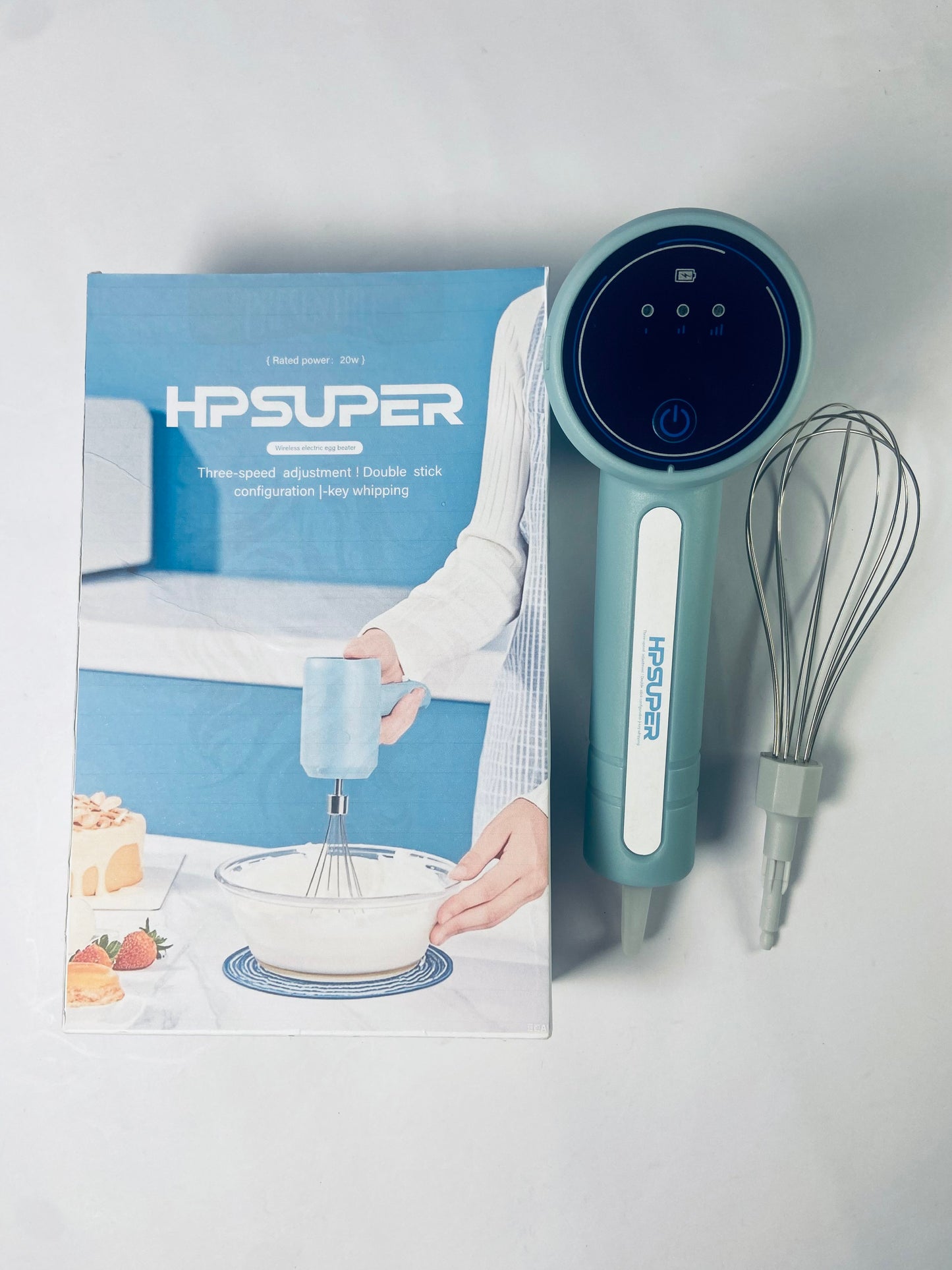 HPSUPER Cordless Hand Mixer, One Touch Off Handheld Electric Whisk with 3 Speed Modes(Pea Green)