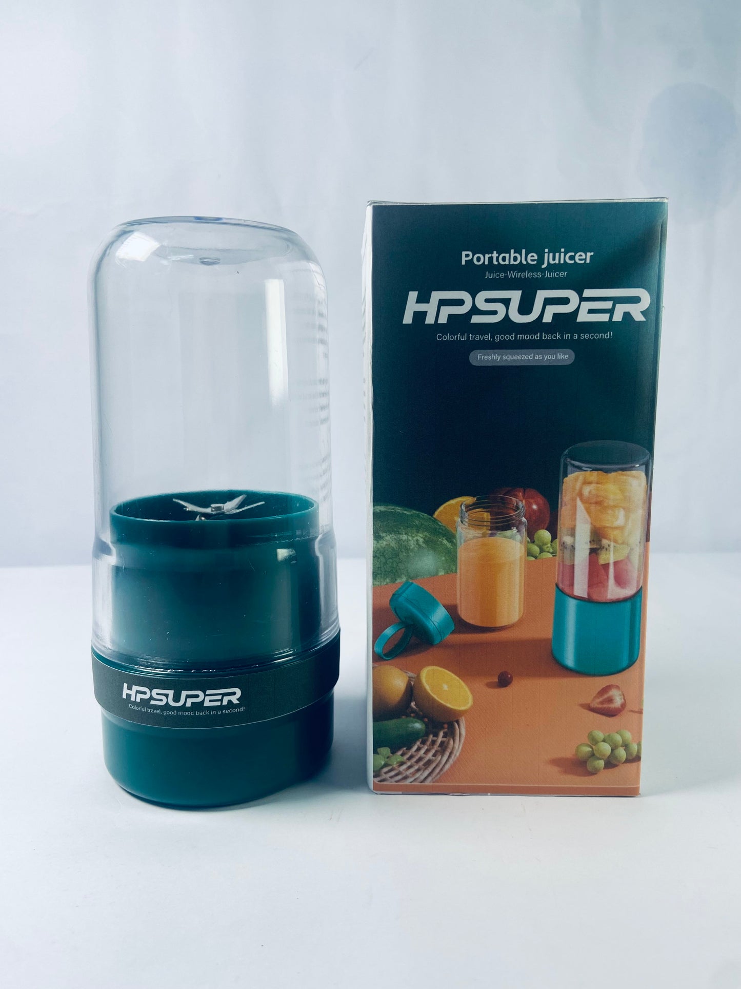 HPSUPER Portable Blender,Juicer & Smoothie Maker,Press & Twist Design,4 Tip Stainless Steel Blade,Cord Wrap,240 Watt Motor,Dark Green