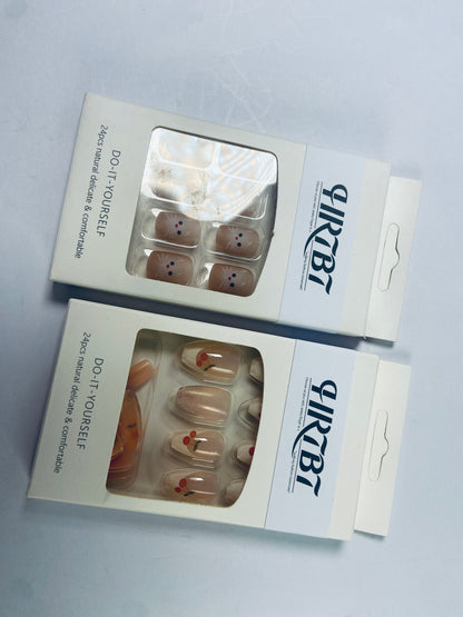 HRTBT 24Pcs Tips Press on Nails with Cherry and Cat Design for Women