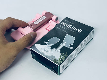Halfshell Cell Phone Stand, Angle Height Adjustable Cell Phone Holder for Desk, Fully Foldable with Silicone Pad, Compatible with iPhone and All Mobile Phones Tablet, Sturdy Weighted Base (Pink)