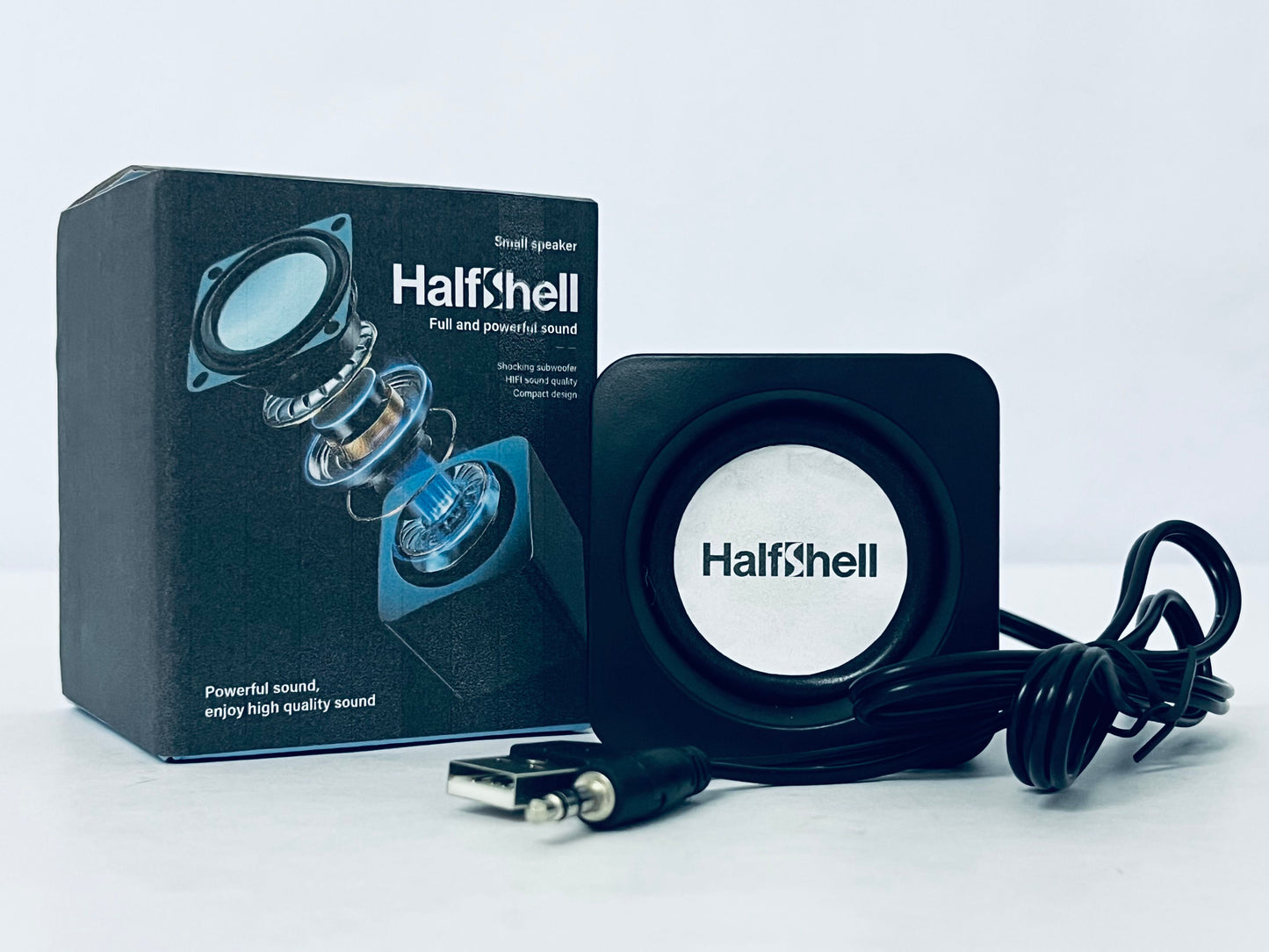 Halfshell Mini USB Speakers for Desktop Compact Play Stereo System for Home and Travel Compatible All USB Devices Material Portable Design