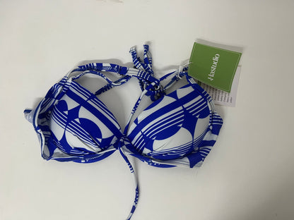 Hastudio Blue and White Geometric Pattern Fashion Bra, Comfortable Pure Cotton Sexy Lace-up Design Lingerie