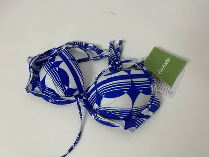 Hastudio Blue and White Geometric Pattern Fashion Bra, Comfortable Pure Cotton Sexy Lace-up Design Lingerie