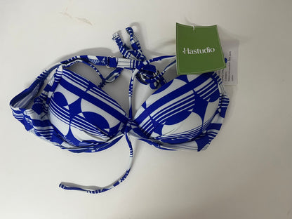 Hastudio Blue and White Geometric Pattern Fashion Bra, Comfortable Pure Cotton Sexy Lace-up Design Lingerie