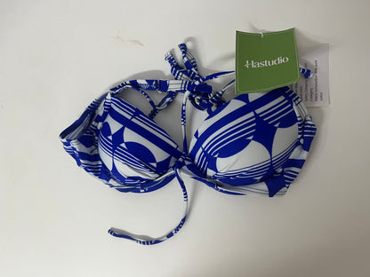 Hastudio Blue and White Geometric Pattern Fashion Bra, Comfortable Pure Cotton Sexy Lace-up Design Lingerie