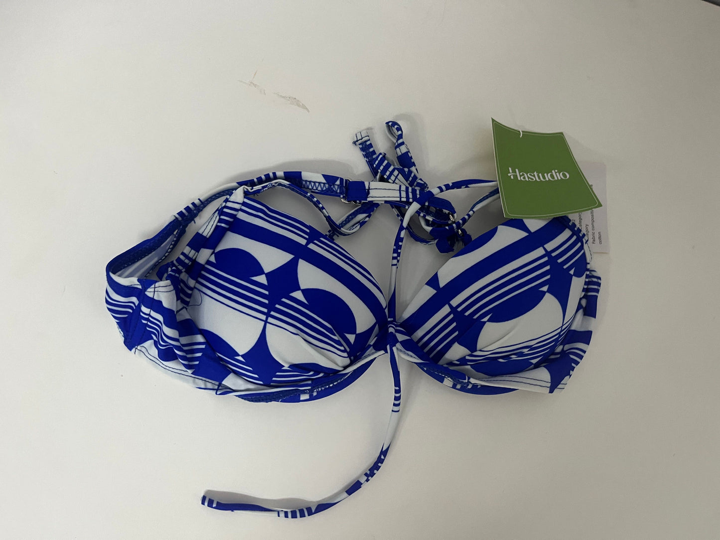 Hastudio Blue and White Geometric Pattern Fashion Bra, Comfortable Pure Cotton Sexy Lace-up Design Lingerie