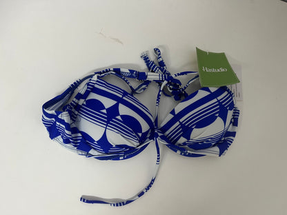 Hastudio Blue and White Geometric Pattern Fashion Bra, Comfortable Pure Cotton Sexy Lace-up Design Lingerie