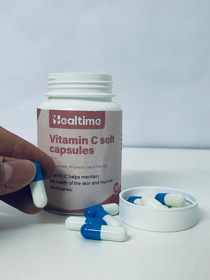 Healtime Vitamin C Soft Capsules 30-Count (150mg Each) Gentle Nourishment A Daily Nutritional Supplement for Skin & Mucous Membrane Health