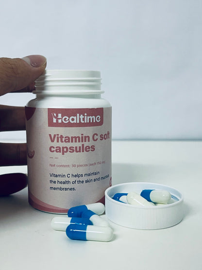 Healtime Vitamin C Soft Capsules 30-Count (150mg Each) Gentle Nourishment A Daily Nutritional Supplement for Skin & Mucous Membrane Health