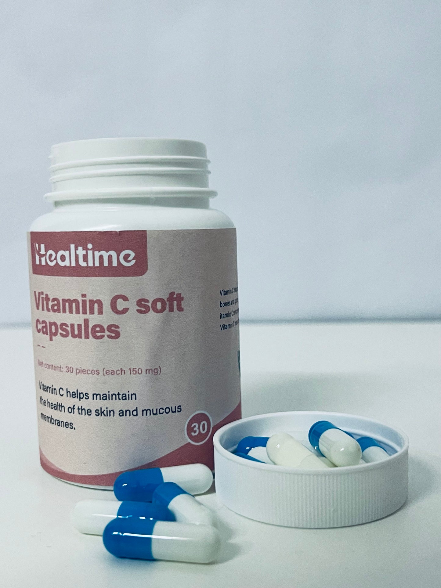 Healtime Vitamin C Soft Capsules 30-Count (150mg Each) Gentle Nourishment A Daily Nutritional Supplement for Skin & Mucous Membrane Health