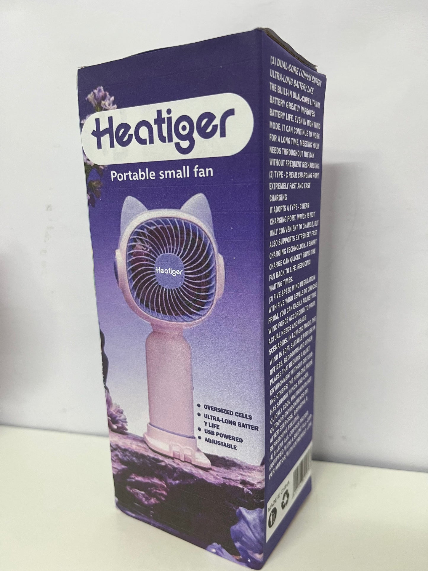 [Heatiger Electric fans]-Cute Cat Ear Handheld Mini Fan - 5-Speed USB Rechargeable Portable Fan