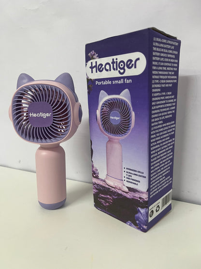 [Heatiger Electric fans]-Cute Cat Ear Handheld Mini Fan - 5-Speed USB Rechargeable Portable Fan
