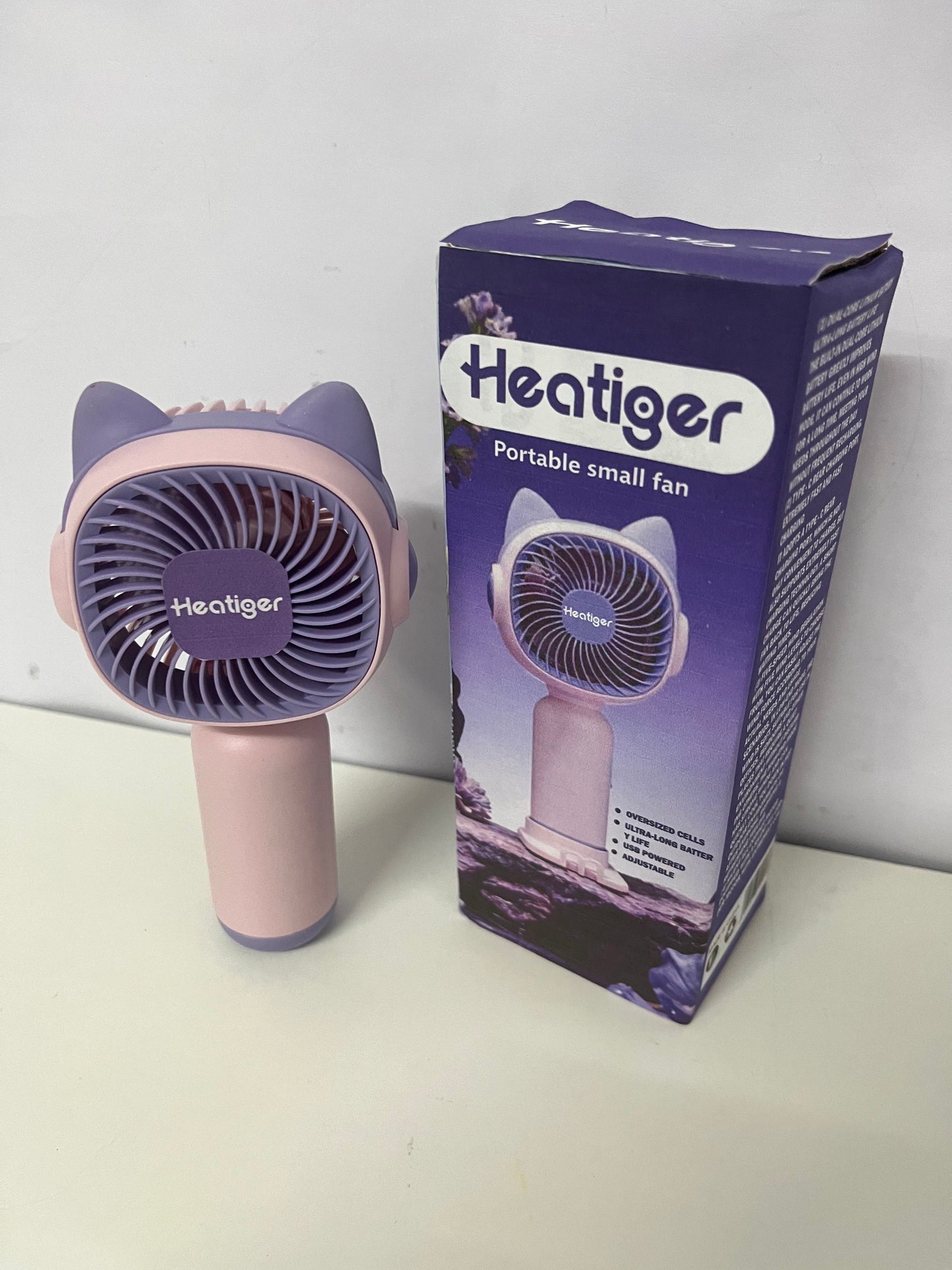 [Heatiger Electric fans]-Cute Cat Ear Handheld Mini Fan - 5-Speed USB Rechargeable Portable Fan