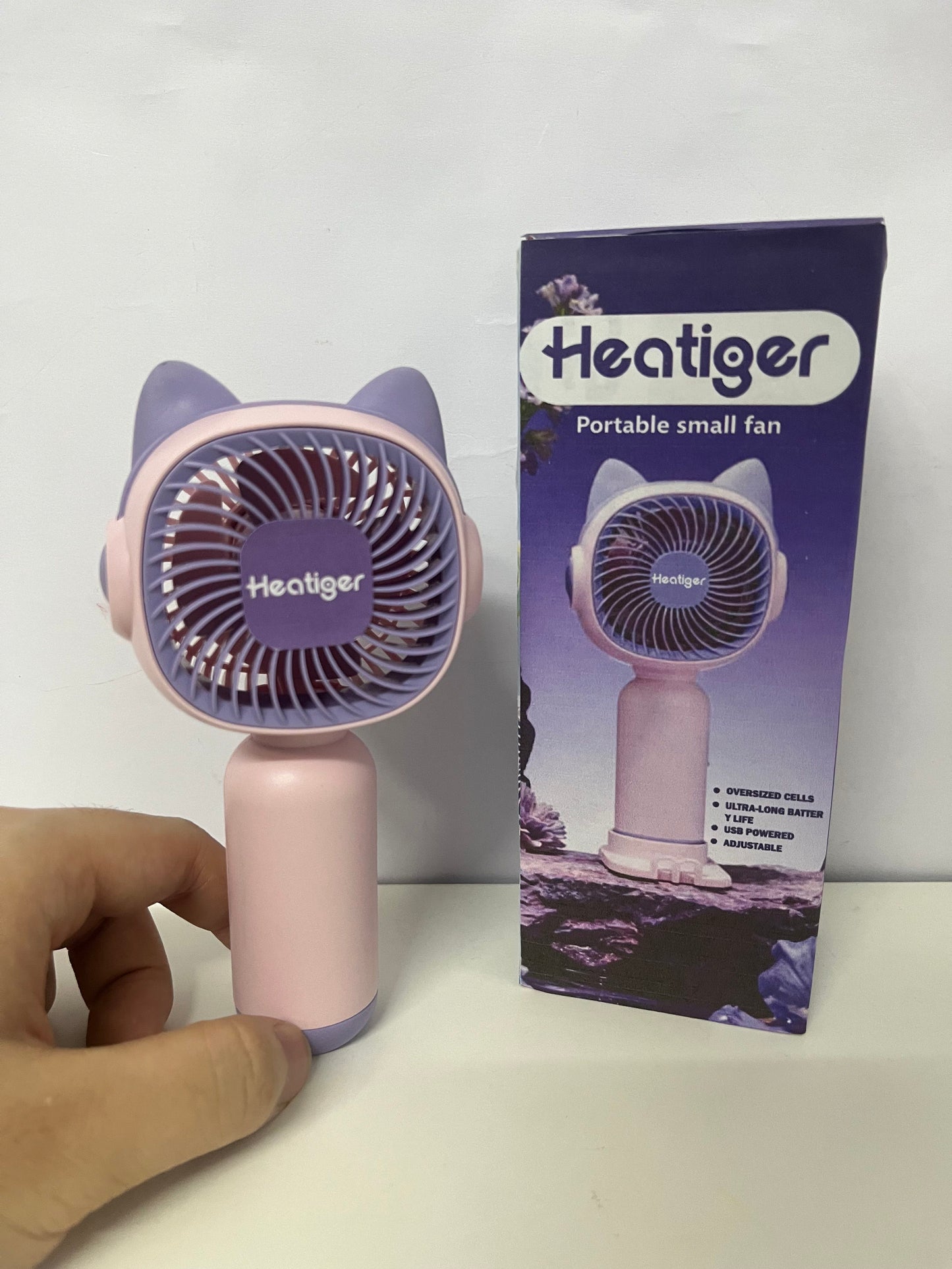[Heatiger Electric fans]-Cute Cat Ear Handheld Mini Fan - 5-Speed USB Rechargeable Portable Fan