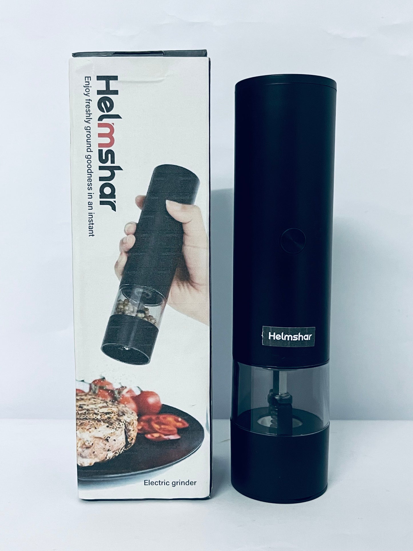 Helmshar Rechargeable Automatic Pepper Mill Grinder Adjustable Coarseness shakers, One-Hand Operation for Kitchen