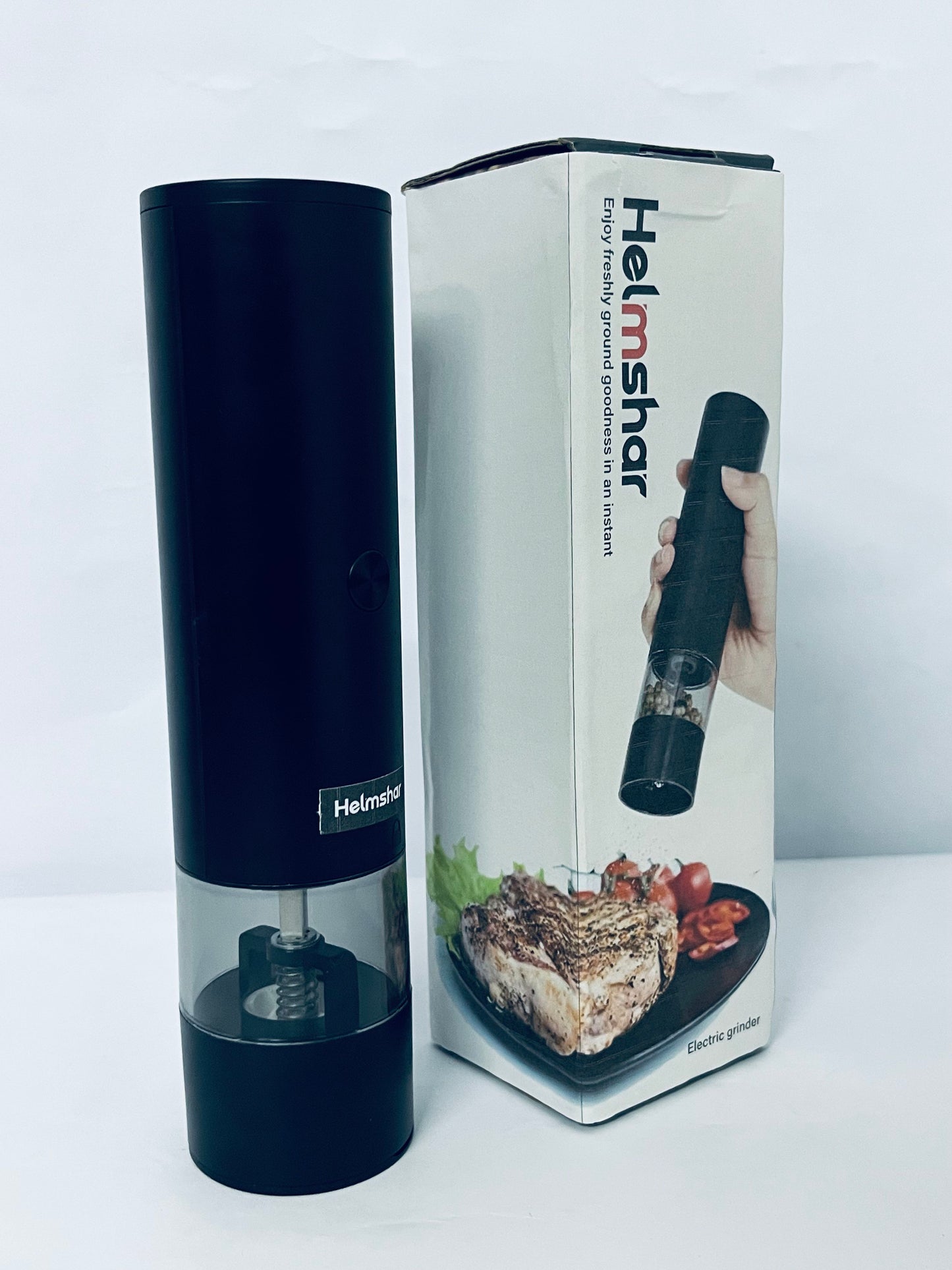Helmshar Rechargeable Automatic Pepper Mill Grinder Adjustable Coarseness shakers, One-Hand Operation for Kitchen