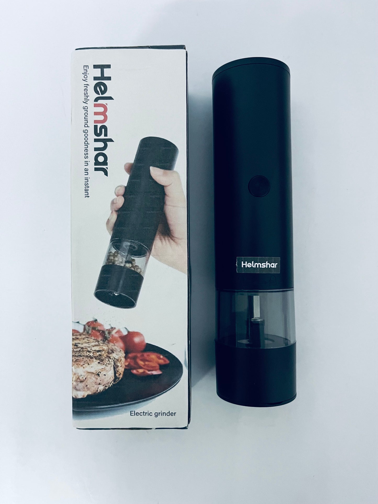 Helmshar Rechargeable Automatic Pepper Mill Grinder Adjustable Coarseness shakers, One-Hand Operation for Kitchen