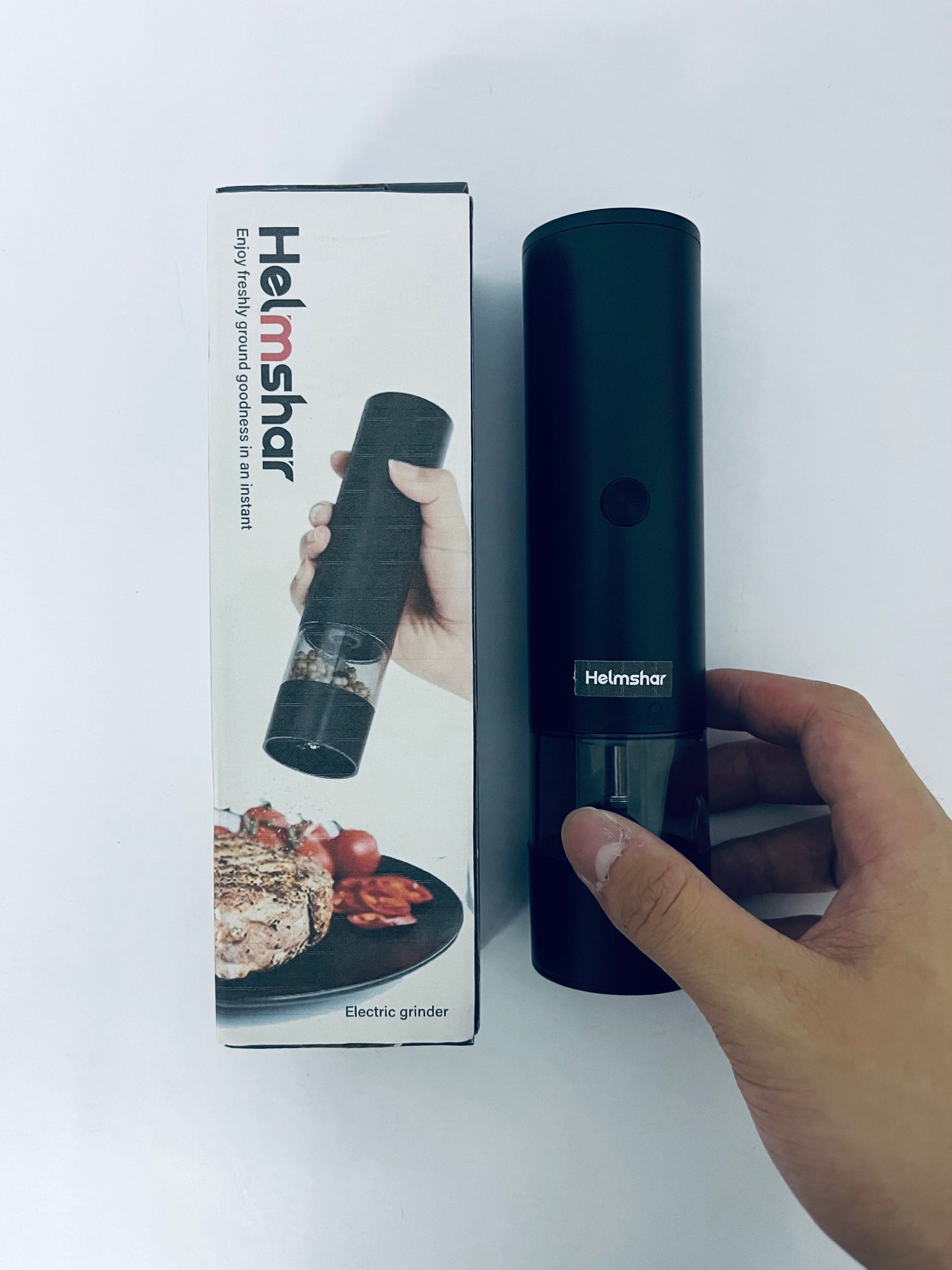 Helmshar Rechargeable Automatic Pepper Mill Grinder Adjustable Coarseness shakers, One-Hand Operation for Kitchen