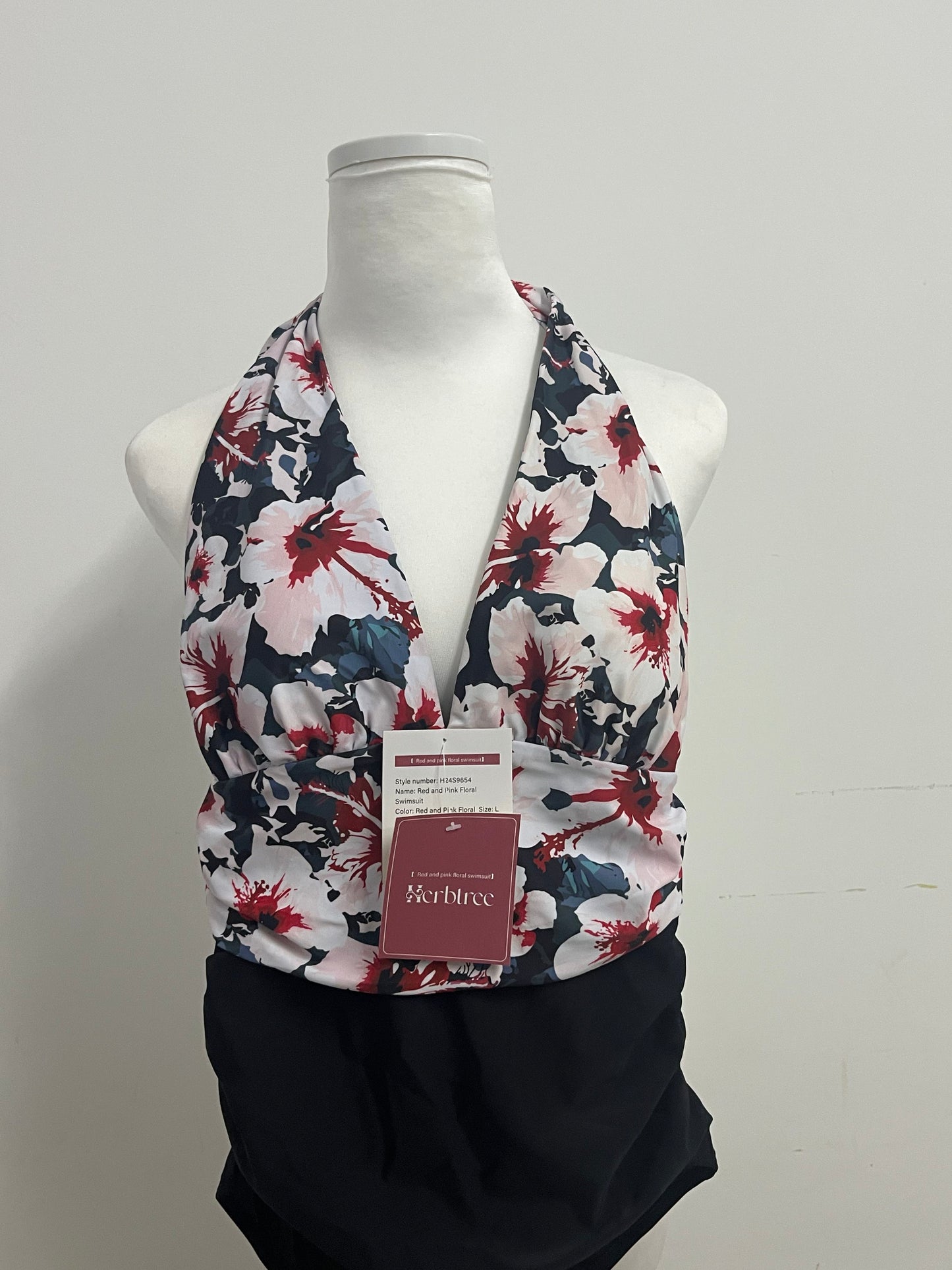 Herbtree Women's V Neck Tankini Sets Two Piece Tummy Control Swimsuit Floral Printed Bathing Suit Halter Push up Swimwear
