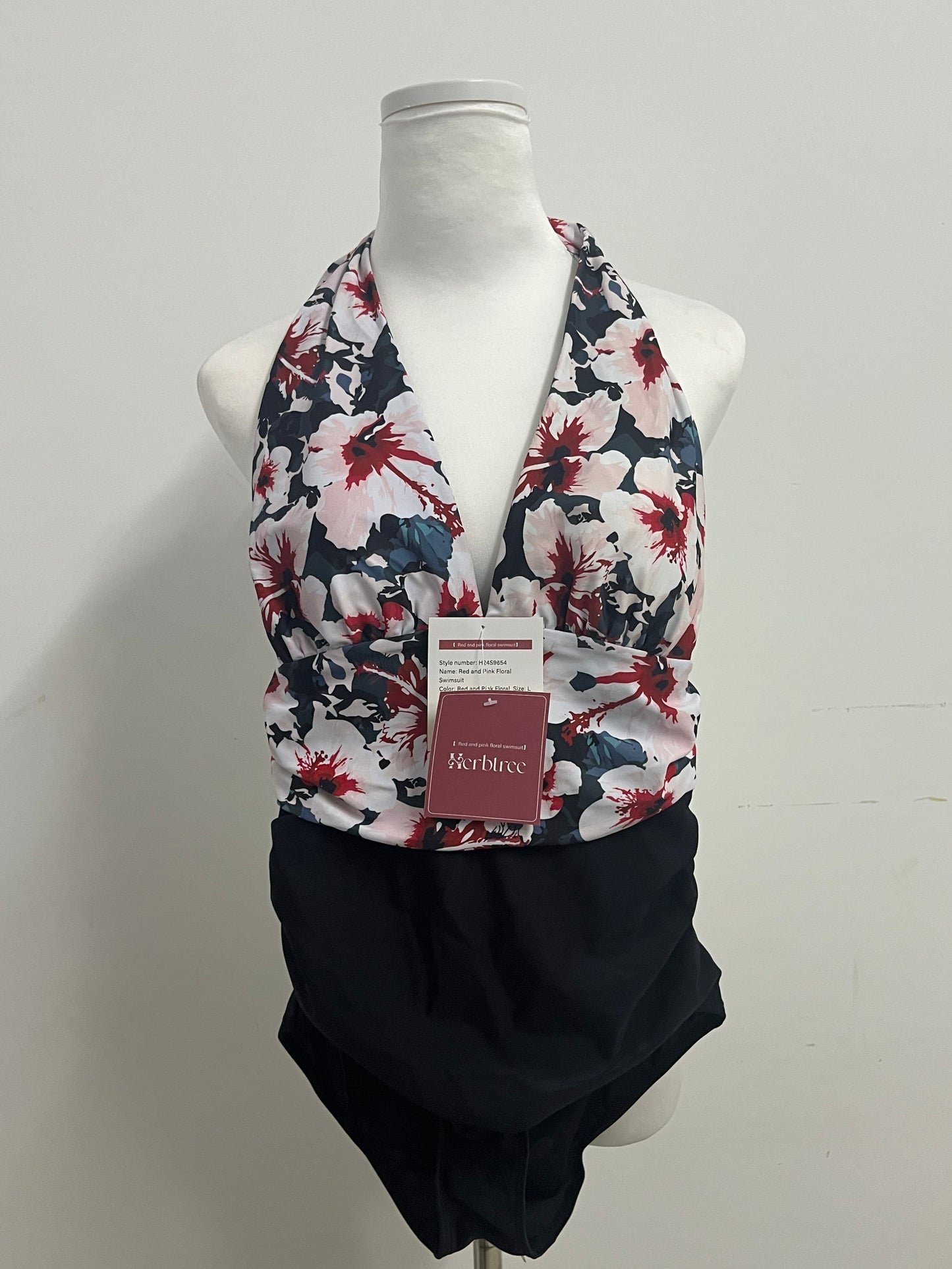 Herbtree Women's V Neck Tankini Sets Two Piece Tummy Control Swimsuit Floral Printed Bathing Suit Halter Push up Swimwear