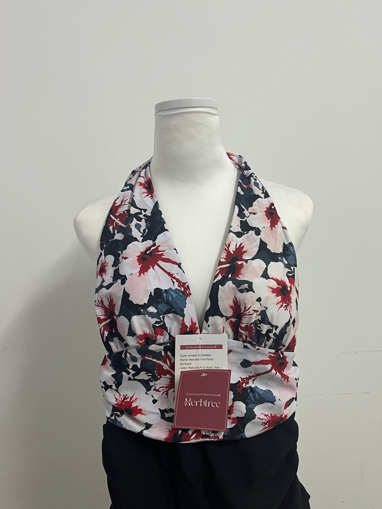Herbtree Women's V Neck Tankini Sets Two Piece Tummy Control Swimsuit Floral Printed Bathing Suit Halter Push up Swimwear