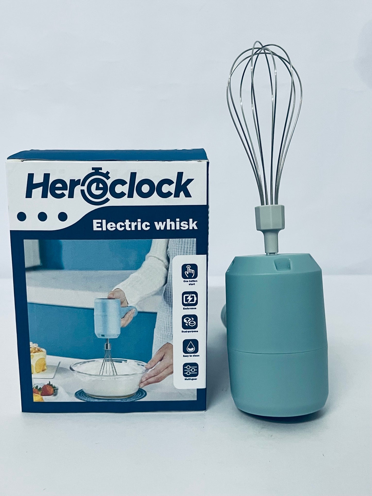 Heroclock Electric egg beaters, Cordless Handheld Electric Whisk for Baking, Mixing & Frothing