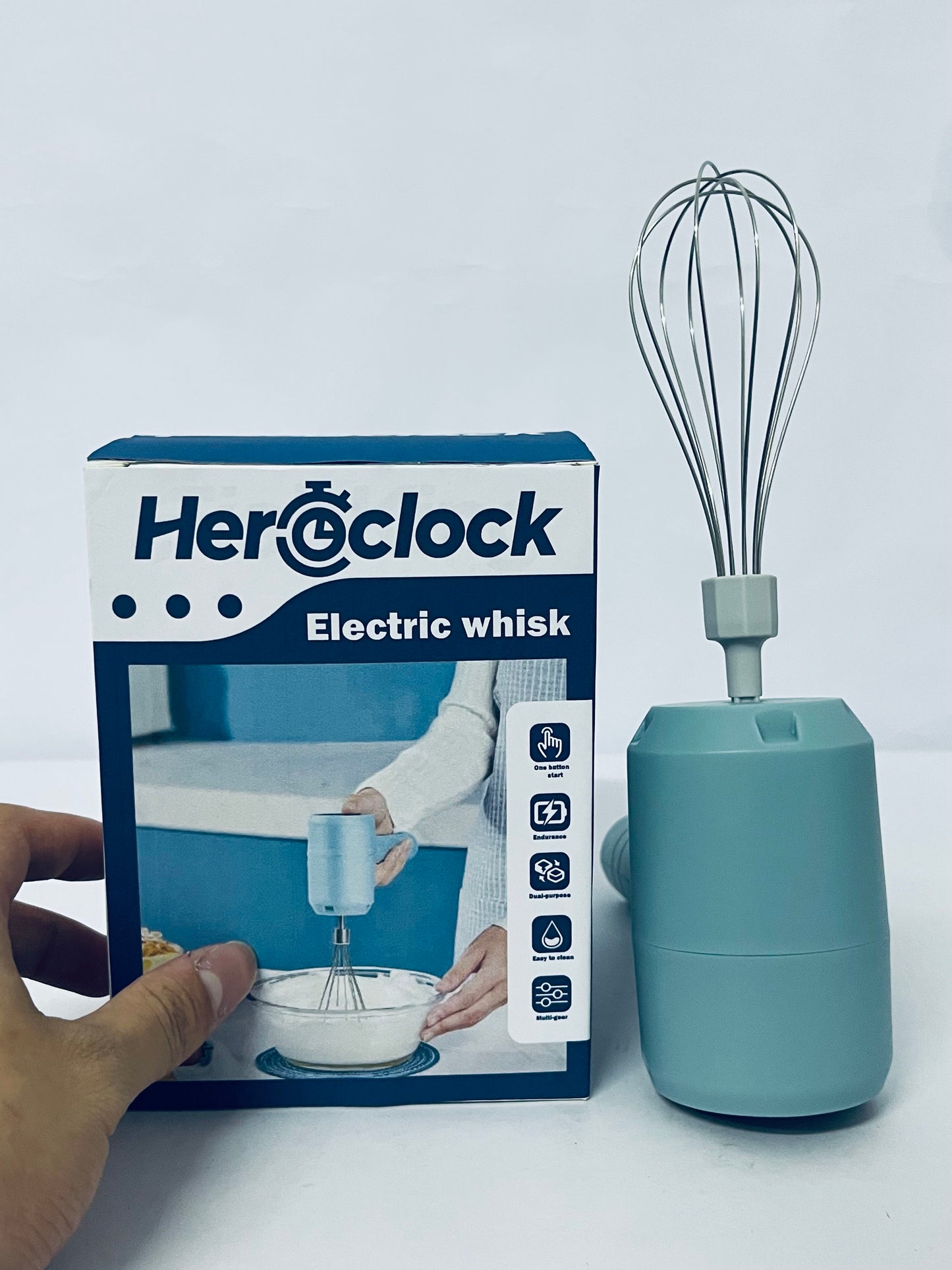 Heroclock Electric egg beaters, Cordless Handheld Electric Whisk for Baking, Mixing & Frothing