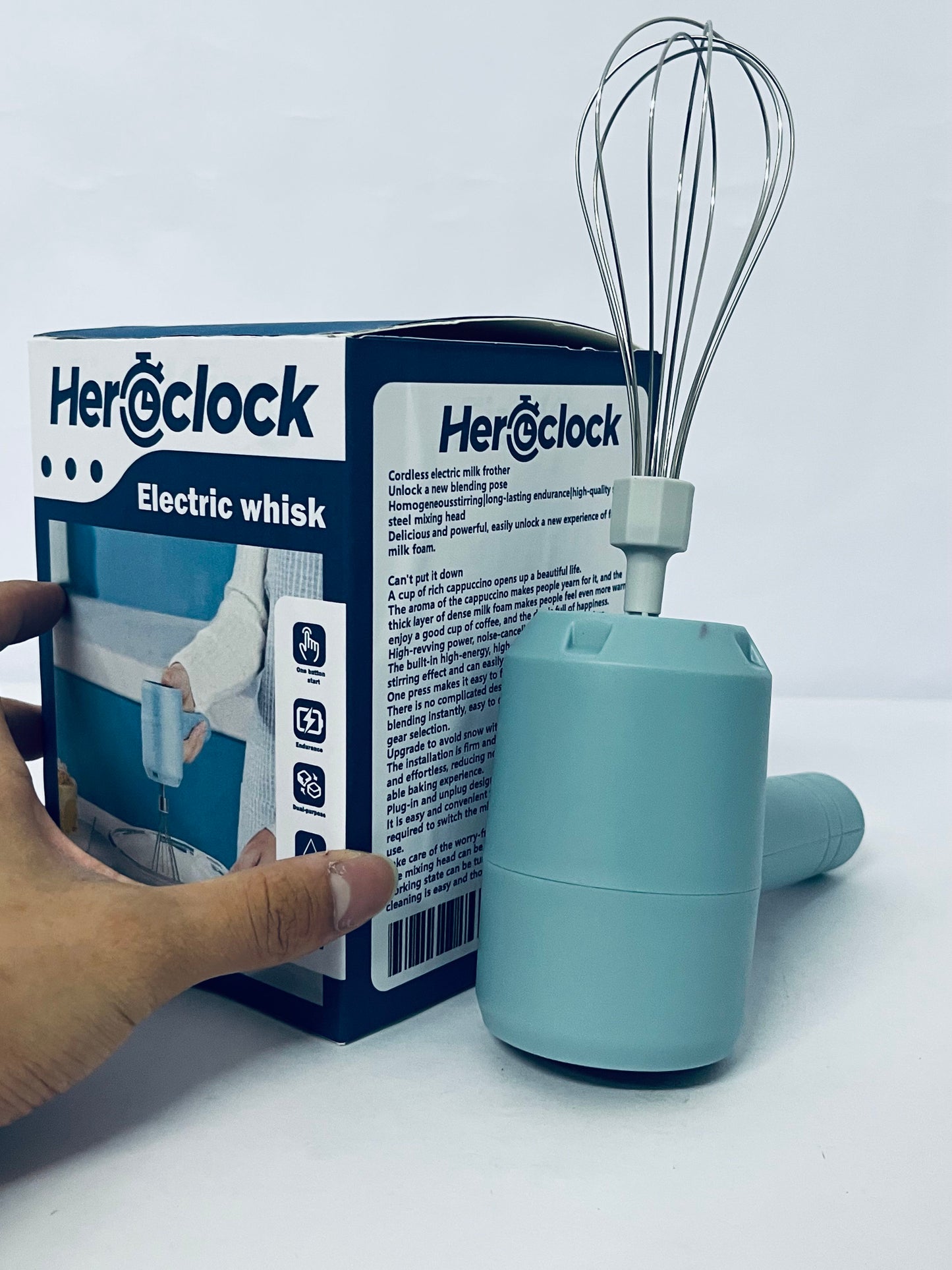 Heroclock Electric egg beaters, Cordless Handheld Electric Whisk for Baking, Mixing & Frothing