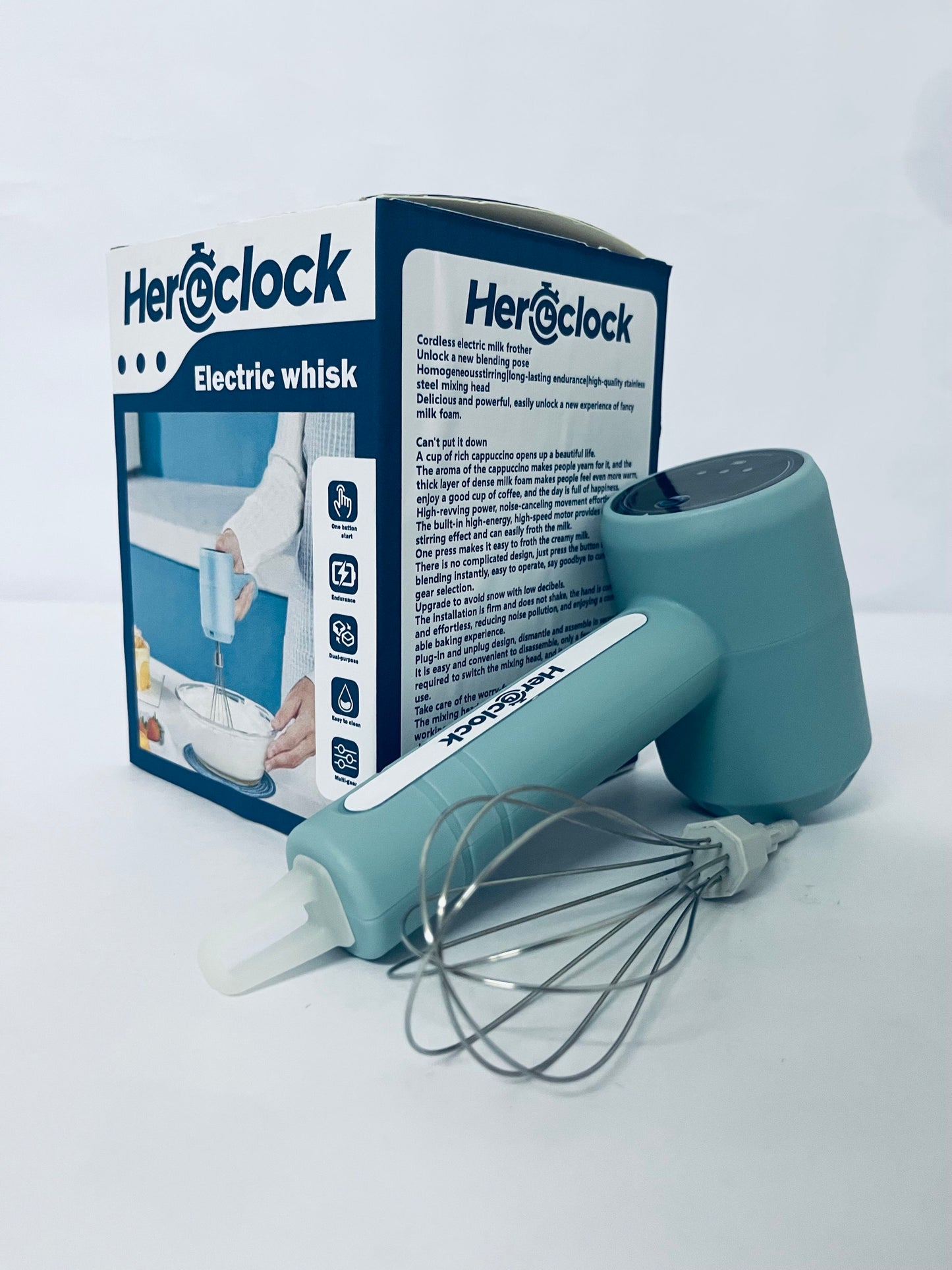 Heroclock Electric egg beaters, Cordless Handheld Electric Whisk for Baking, Mixing & Frothing
