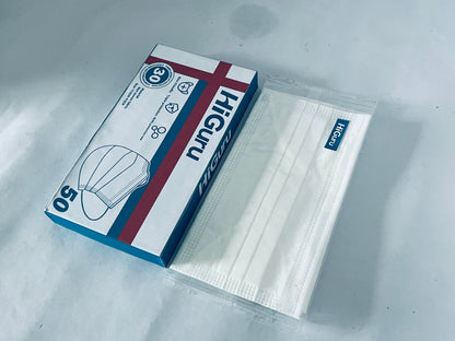 HiGuru Disposable Face Mask, 3-Layer Protection, 50 Pcs Individually Wrapped, Filtration Efficiency ≥95%, Skin-Friendly, Adult Universal, Multi-Scene Protection