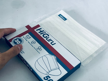 HiGuru Disposable Face Mask, 3-Layer Protection, 50 Pcs Individually Wrapped, Filtration Efficiency ≥95%, Skin-Friendly, Adult Universal, Multi-Scene Protection