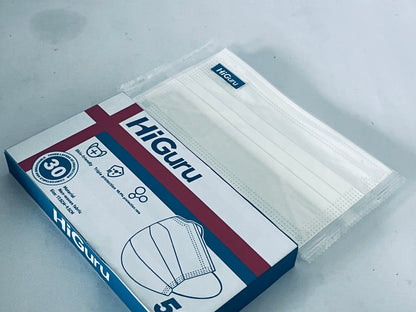 HiGuru Disposable Face Mask, 3-Layer Protection, 50 Pcs Individually Wrapped, Filtration Efficiency ≥95%, Skin-Friendly, Adult Universal, Multi-Scene Protection